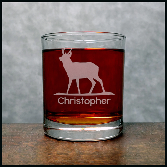 Pronghorn Engraved 11.2Oz Whiskey Glass - Free Personalization Deeply Etched Rocks Personalized Gift