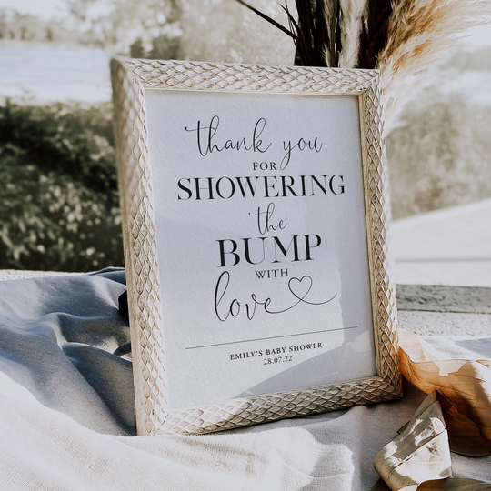 Personalised Baby Shower Sign | Unframed Print Thank You For Showering The Bump With Love 7x5 8x10