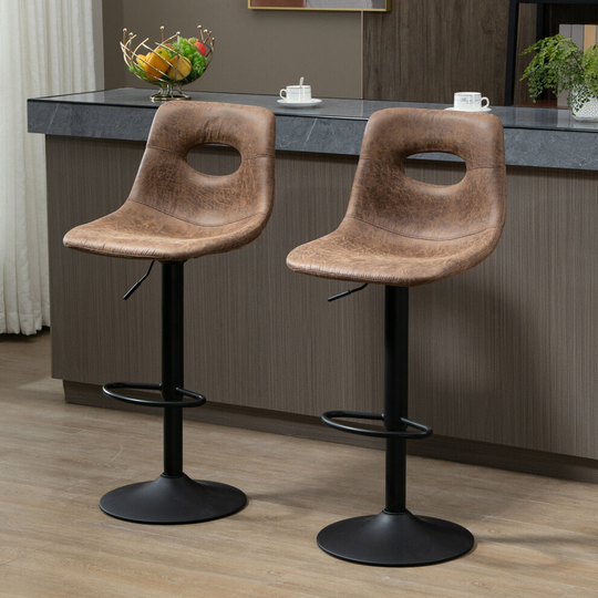 Bar Stools UK Brown Soft PU Leather Metal Base Cafe Bar Chair Set of 2