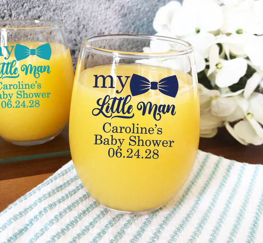 Set Of 24 | My Little Man Personalized Custom Stemless 9 Ounce Glass Wine Baby Shower Favors Gifts Dm63