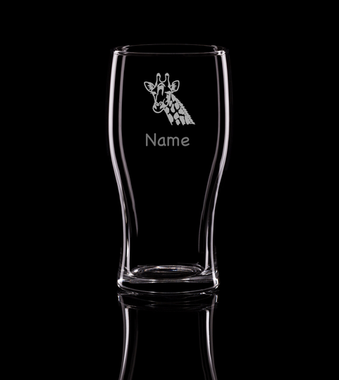 Giraffe Personalised Pint Glass Beer Glass. Hand Etched Gift Bartender.243