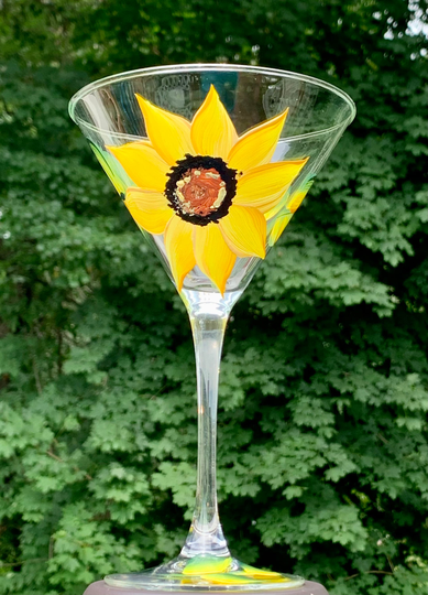 Painted Martini Glasses With Sunflowers, Anniversary Gift, Sunflower Wedding Birthday 21st Gift For Her, Mom