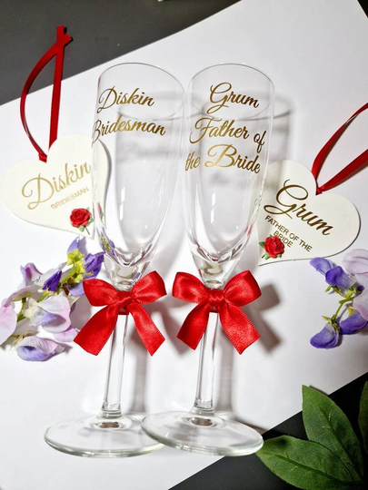 Personalised Champagne Flutes, Bridesmaid Gifts, Heart Plaques, Flutes With Hearts, Brides Glass, Wedding Bridal Party Gifts