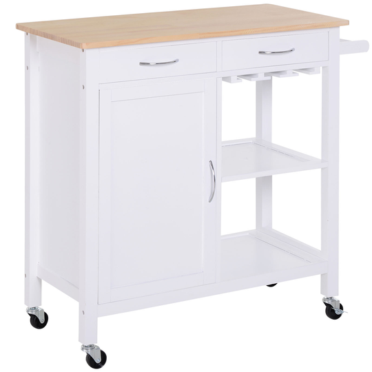 HOMCOM Kitchen Storage Trolley Cart Cupboard Rolling Wheels Shelves Towel Rail 2 Drawers Wine Glass Rack NEXT DAY DELIVERY | Aosom Ireland