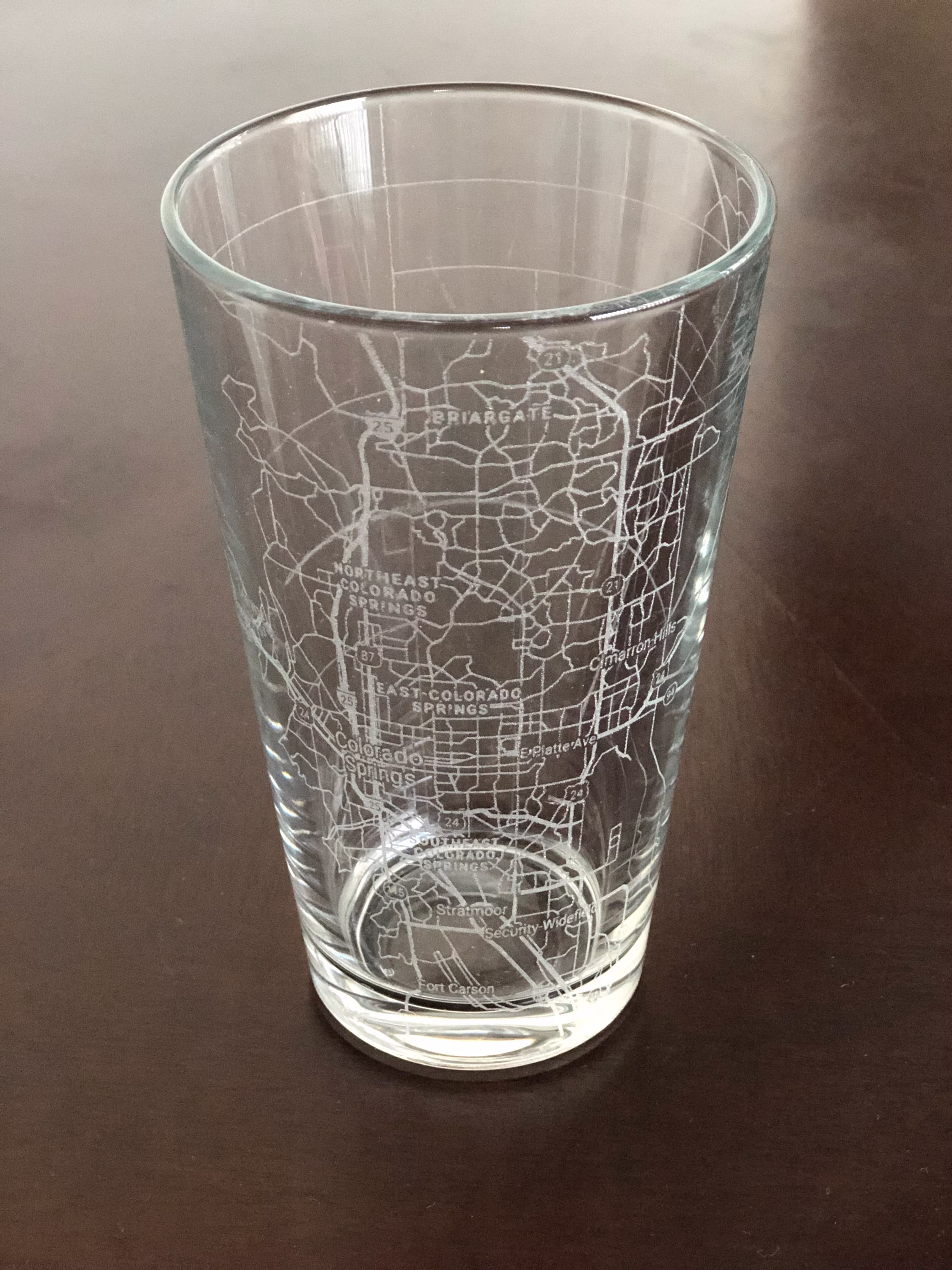 16 Oz Pint Beer Glass Urban City Map Colorado Springs, Co