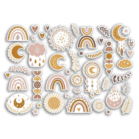 A4 Sticker Sheet Neutral Flowers Vinyl Stickers - Boho Brown Aesthetic Line Floral Abstract Girls Women Kids Friend Scrapbooking Gift #78969