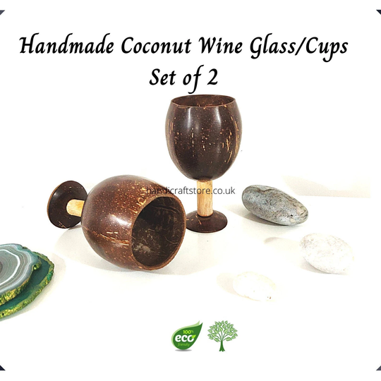 Set Of 2 Handmade Coconut Wine Glass, Cups, Sustainable Living, Cups