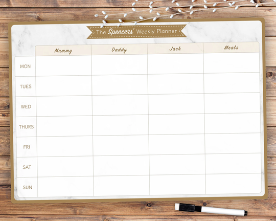 Weekly Planner, Family Meal Fridge Dry Erase Planner, Personalised, To Do A4 Weekly Schedule Board