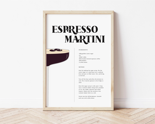 Espresso Martini Print | Cocktails Print, Poster, Gift Cocktail Recipe Guide Kitchen Coffee