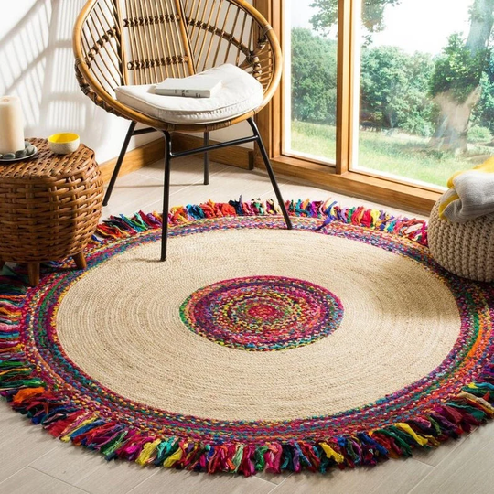 Hand Braided Jute Cotton Rug Round Rag Woven Natural Area Rugs For Home Decor Area Jute Teppich