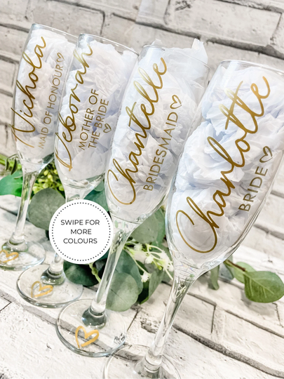 Bridal Party Wine Glasses, Champagne Glass | Flute |Bridesmaid, Bride, Maid Of Honour, Mother The & Plastic Option