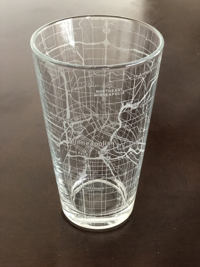 16 Oz Pint Beer Glass Urban City Map Minneapolis Saint Paul, Mn