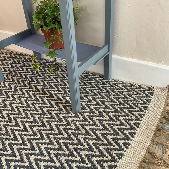 Greta Soft Bedroom Rug Grey Dark Herringbone Pattern