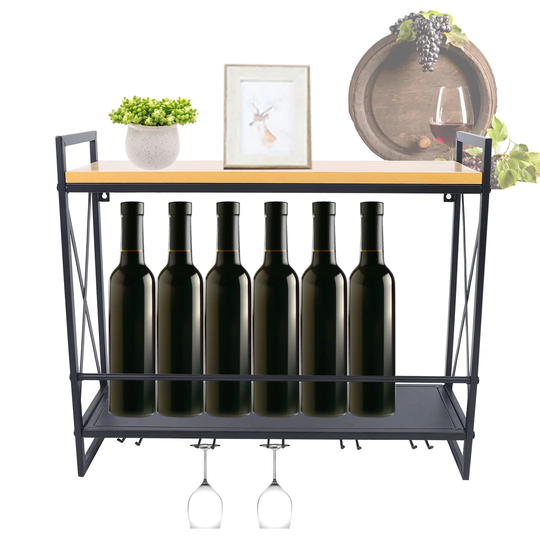 Severson 7 Bottle Floor Wine Bottle & Glass Rack in Black