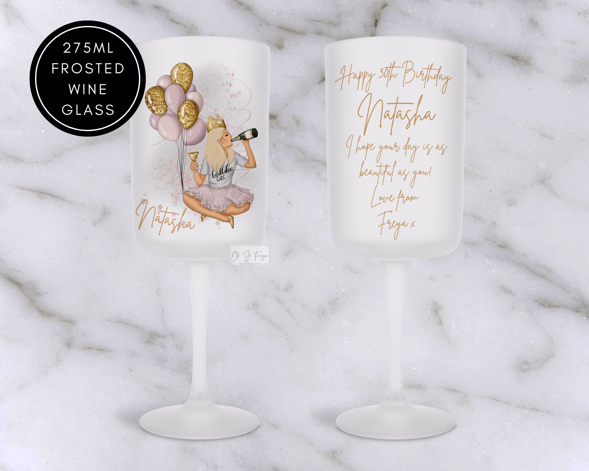 Personalised Birthday Girl Wine Glass - Purple Balloons Gift For Bestie, Bff, Best Friend, Sister, Niece