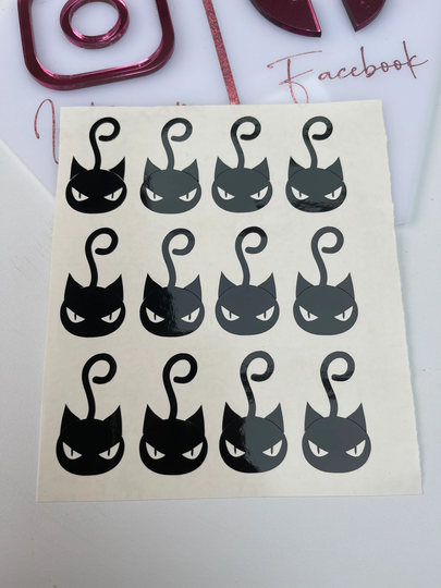 Set Of 12 Scary Cat Self Adhesive Vinyl Sticker Decals. Halloween, Envelope Stickers. Water Bottle, Tumbler, Glass, Window, Party