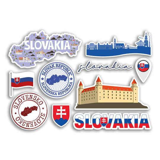 A5 Sticker Sheet Slovakia Landmarks Vinyl Stickers - Slovakian Map Airport Stamps Skyline Flag Travel Holiday Culture City Aesthetic #78472