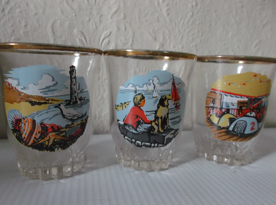 Vintage 1950S Nautical Seaside Barware Shot Glasses Set Mid Century Modern Decor