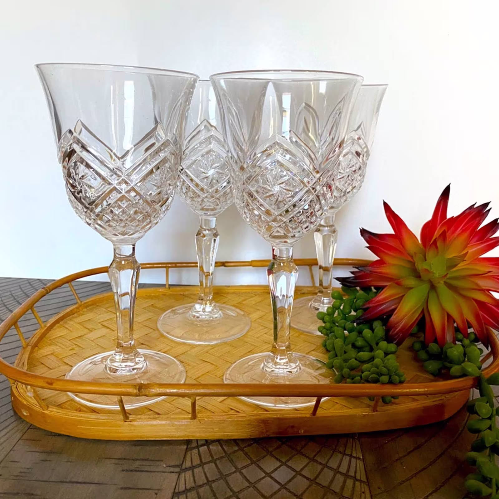 Set Of 4 Vintage Crystal Wine Glasses