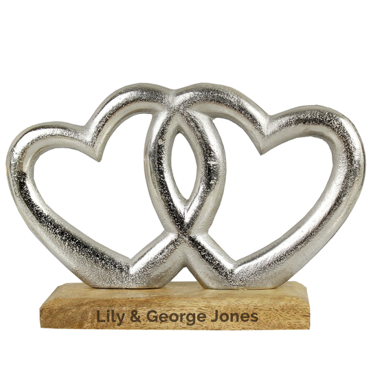 Any Message Personalised Ornament Double Heart - Wedding Anniversary Couples Gift , 25Th Silver 50Th Golden 40Th Ruby 60Th Diamond