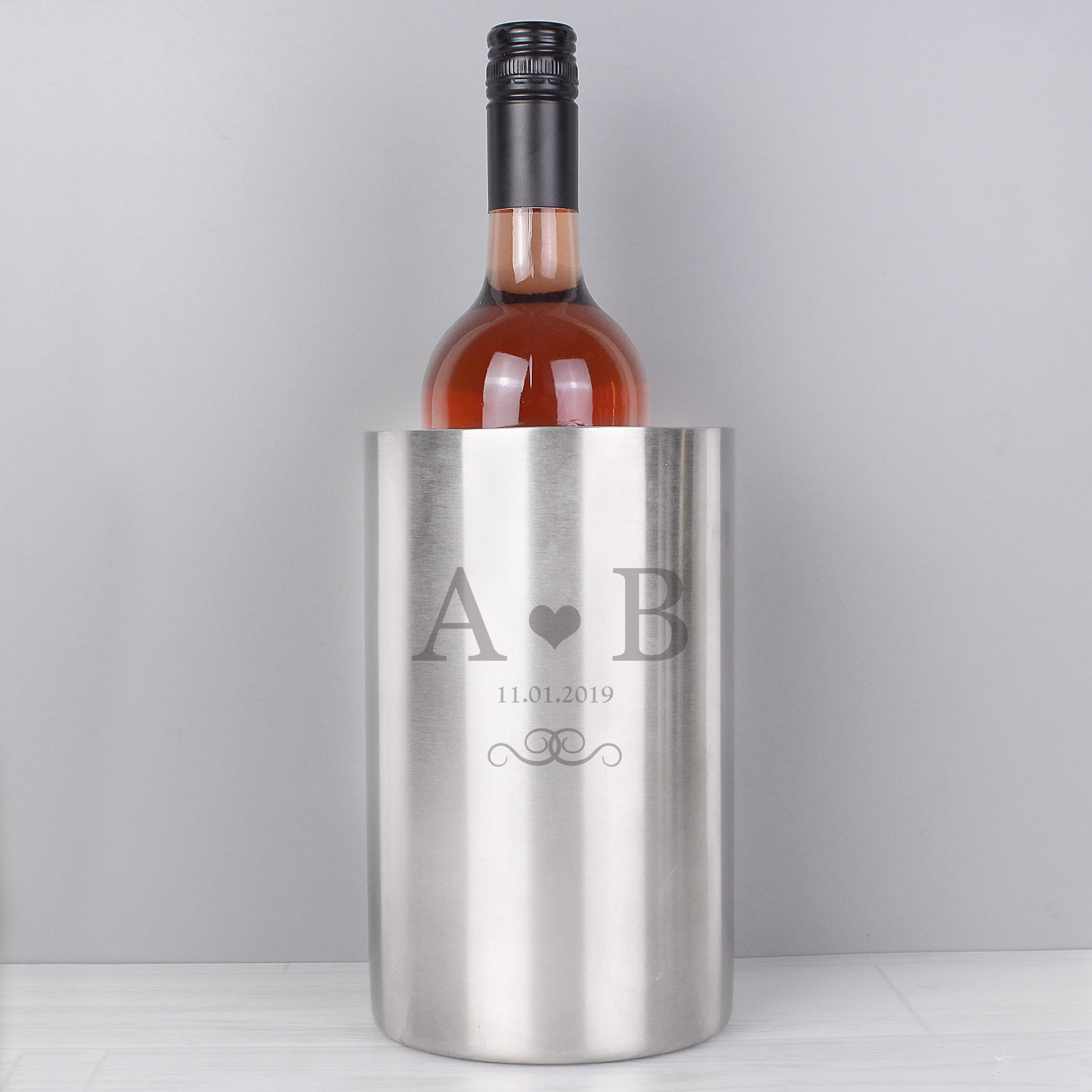 Engraved Monogram Stainless Steel Personalised Wine Cooler , Wedding Gift Champagne Ice Bucket For Couples Anniversary Silver Golden