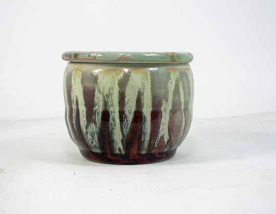 8 Oz French Butter Dish in Crimson & Light Green With White Lines