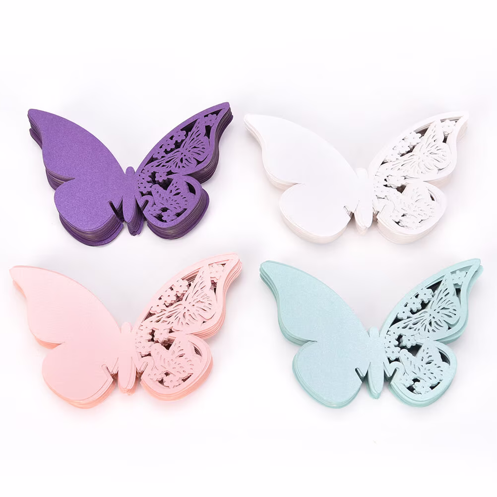 Butterfly Wine Glass Card Holder Bridal Shower Wedding Place Diy Anniversary Christmas Birthday Decor, 50Pcs
