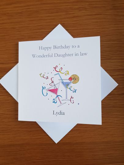 Birthday Card, Happy Birthday, Daughter in Law, Cocktails, Personalised, Made To Order, Free Postage