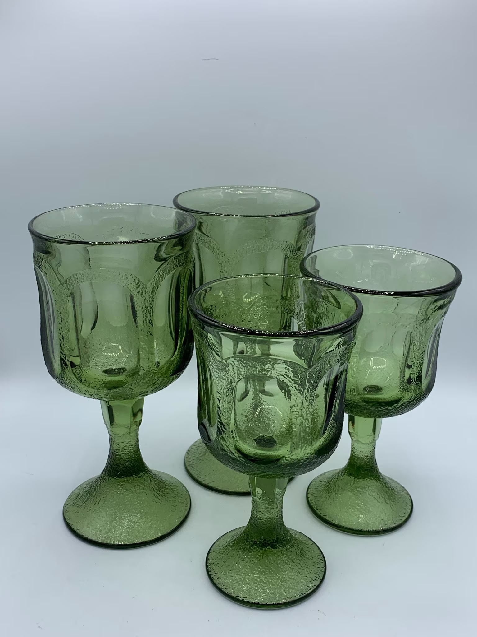 Footed Green Olive Wine Glasses - 2 Large, Small 70S Groovy Design & Color Very Mcm