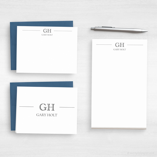 Personalized Stationery Gift - Monogram Custom For Him Classic Set Corporate Men #201