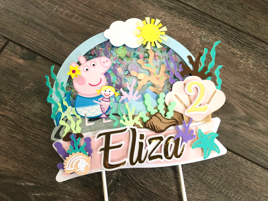 Peppa Pig Mermaid Shaker Cake Topper, Birthday Party, The Mermaid, Decor