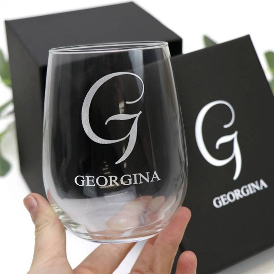 Personalised Engraved 500Ml Stemless Wine Glass Wedding Bridesmaid Favour With Printed Gift Box Option