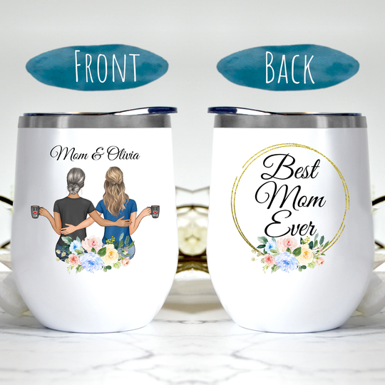 Personalized Mom Gifts, Custom Birthday Gifts From Daughter, Cute Happy Mothers Day Gift For Her Mom, Best Ever Stemless Wine Tumbler