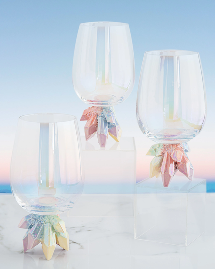 Made-To-Order Aura Rainbow Crystal Stemware | Set Of Two Champagne Flutes/ Wine Glasses