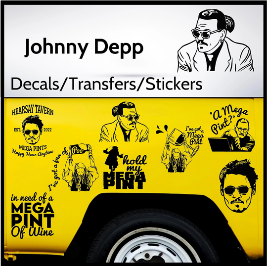 Johnny Depp, Mega Pint, Hearsay, 15cm X 15cm, Funny Decals, Transfer, Sticker, Car Easy Application, Instructions Included