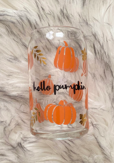 Hello Pumpkin Glass Beer Can/ Coffee Cups/Cup/Ice Cup/16Oz