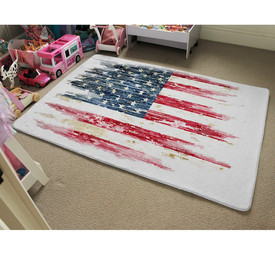 Paynesville American Grunge Flag Designer Shaggy Red/Navy/Yellow Rug