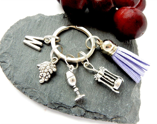 Wine Lover Tassel Keyring, Charm Keychaìn Gift