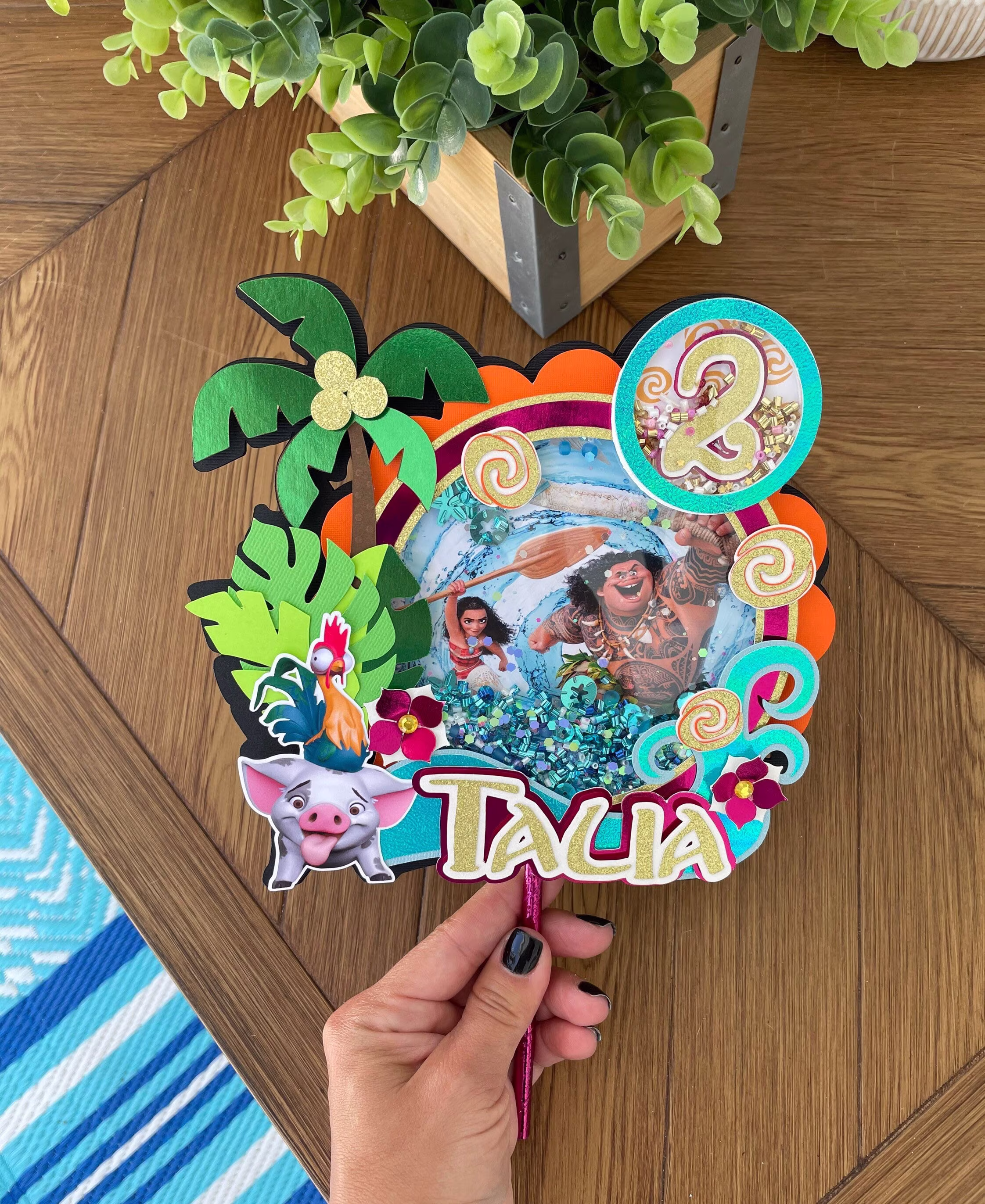 Personalized Moana Double Shaker Cake Topper | Decor Birthday Centerpieces