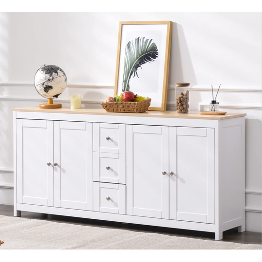 Three Drawers Four Doors Sideboard With White Wood Grain