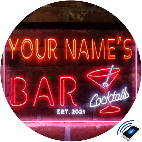 Personalized Cocktail Glass Home Bar Tri-Color Led Neon Light Sign, A Unique 3D Engraved Art Decor | Customize Name Date Man Cave St9-W6-Tm