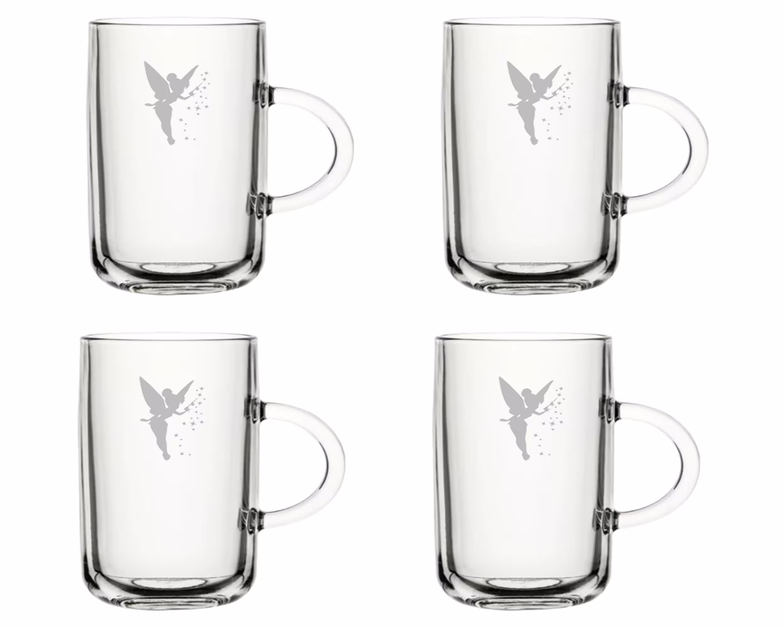 Tinkerbell Fairy Set Of 4 Tea Glasses Mug Coffee Glass - Hand Etched Glass.249