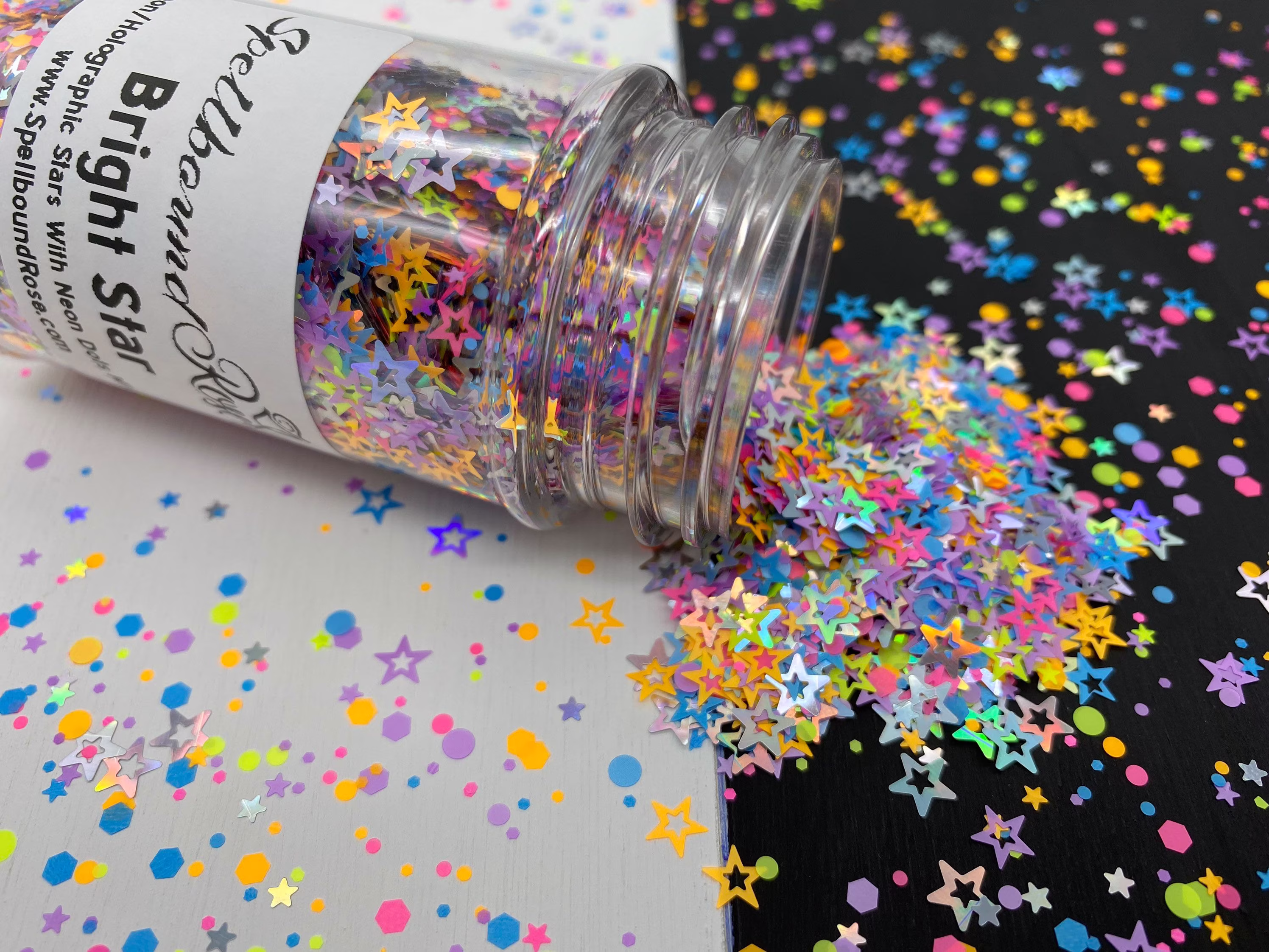 Neon & Holographic Stars With Confetti Dots Chunky Glitter Mix, Matte Polyester Glitter, "Bright Star