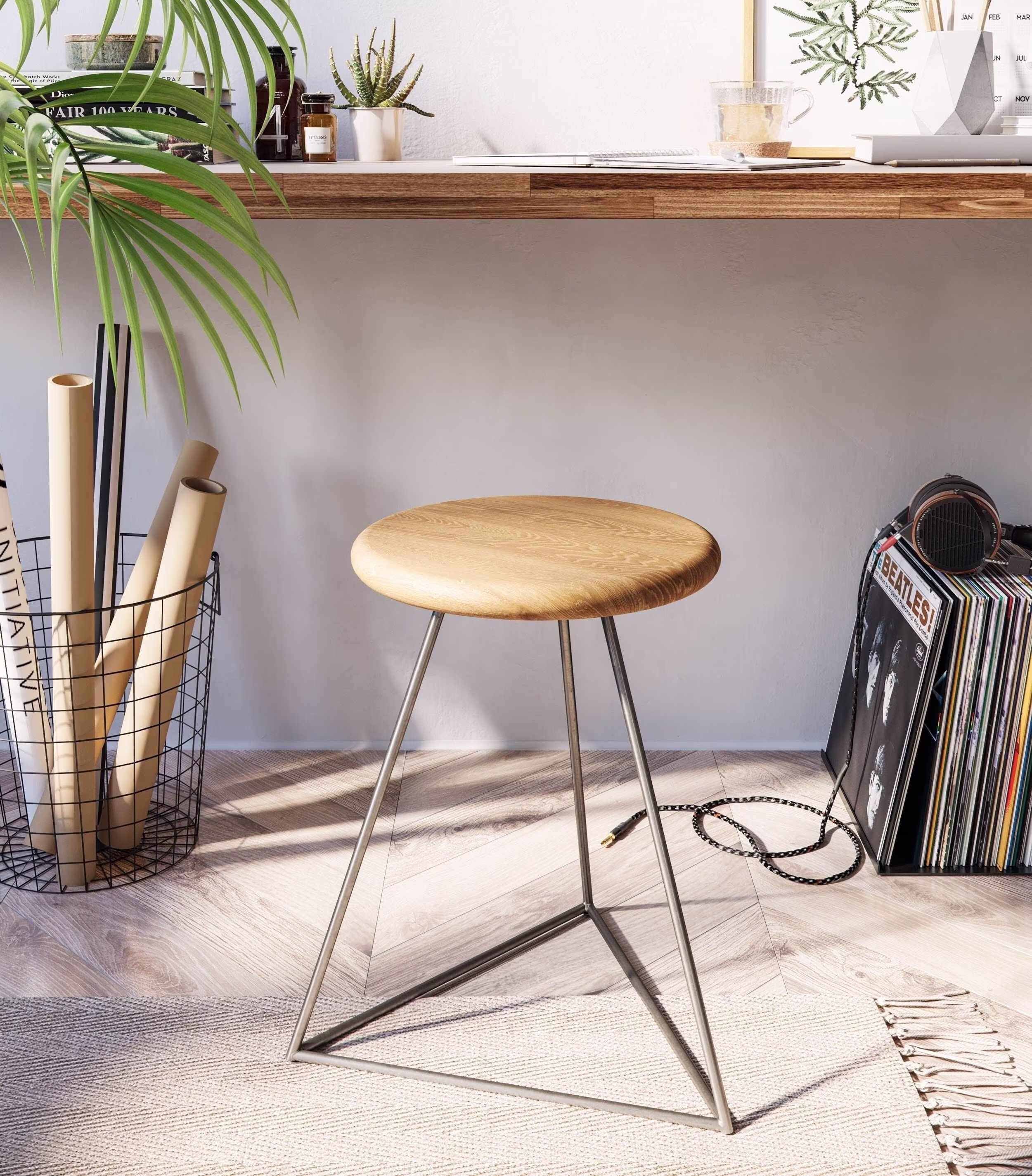 Prism Stool - Industrial 44cm Oak Top