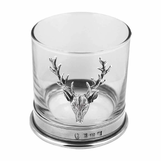 English Pewter Company Stag Head Whisky Glass Tumbler with Pewter Base [STAG104]