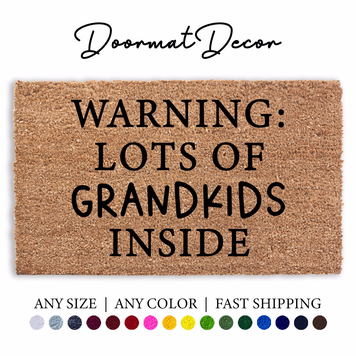 Warning Lots Of Grandkids in Here Doormat, Grandchildren Door Mat, Outdoor Welcome Grandma Grandpa Grandparent Gift