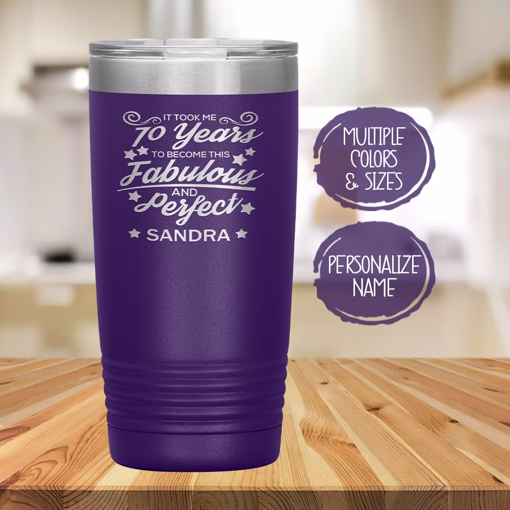 Personalized 70Th Birthday Gift For Mom, Sister, Grandma, Friend, 70 & Fabulous Insulated Tumbler, Women Seventieth Custom Cup