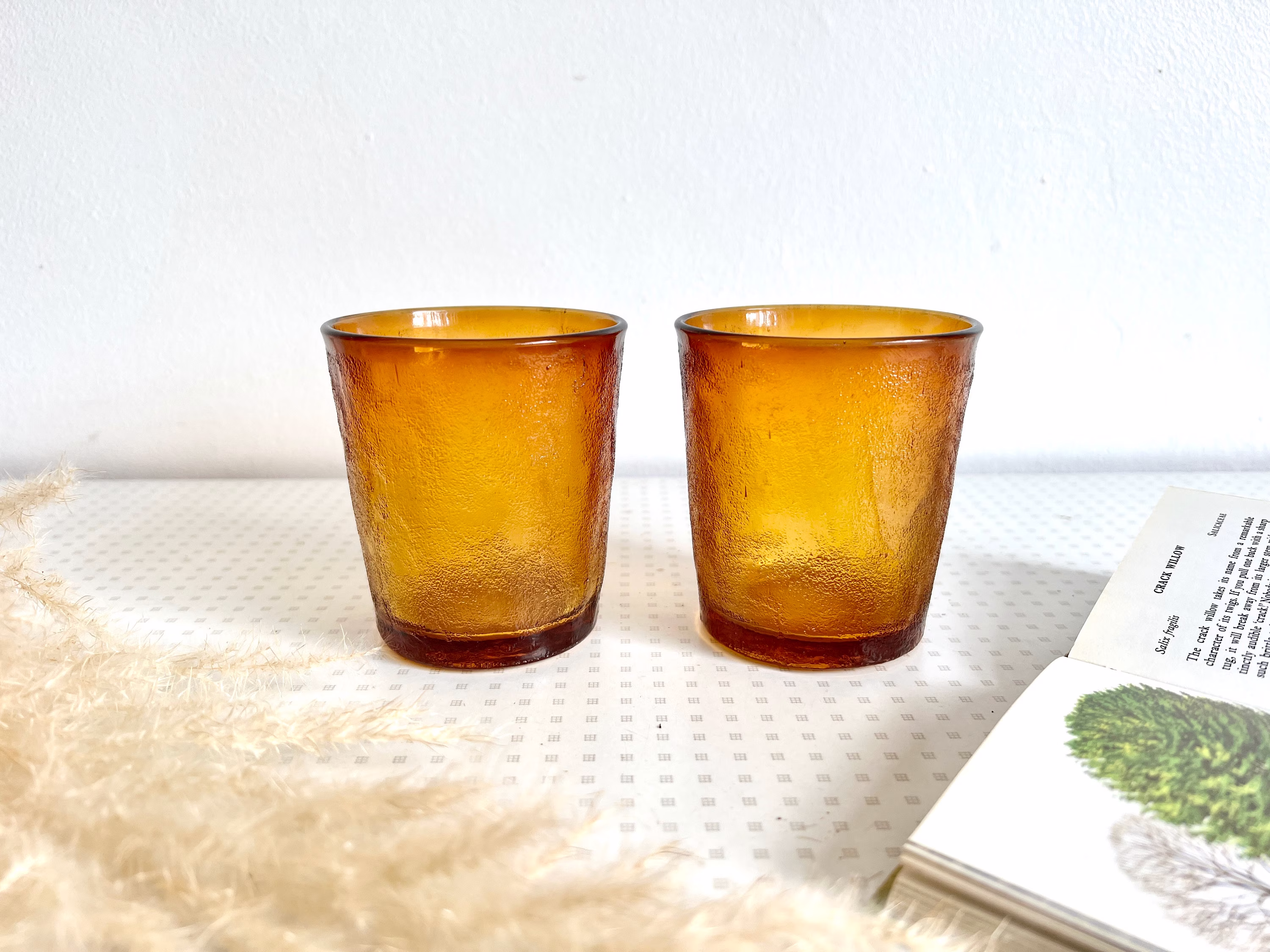 Pair Of Vintage 1960S Amber Glass Tumblers Or Drinking Glasses