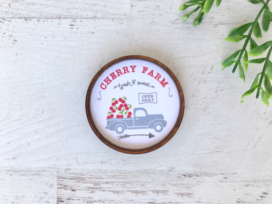 Wood Framed Miniature Sign | Farmhouse Type Tiered Tray Décor Handmade in U.s.a. - Cherry Farm Fresh & Sweet