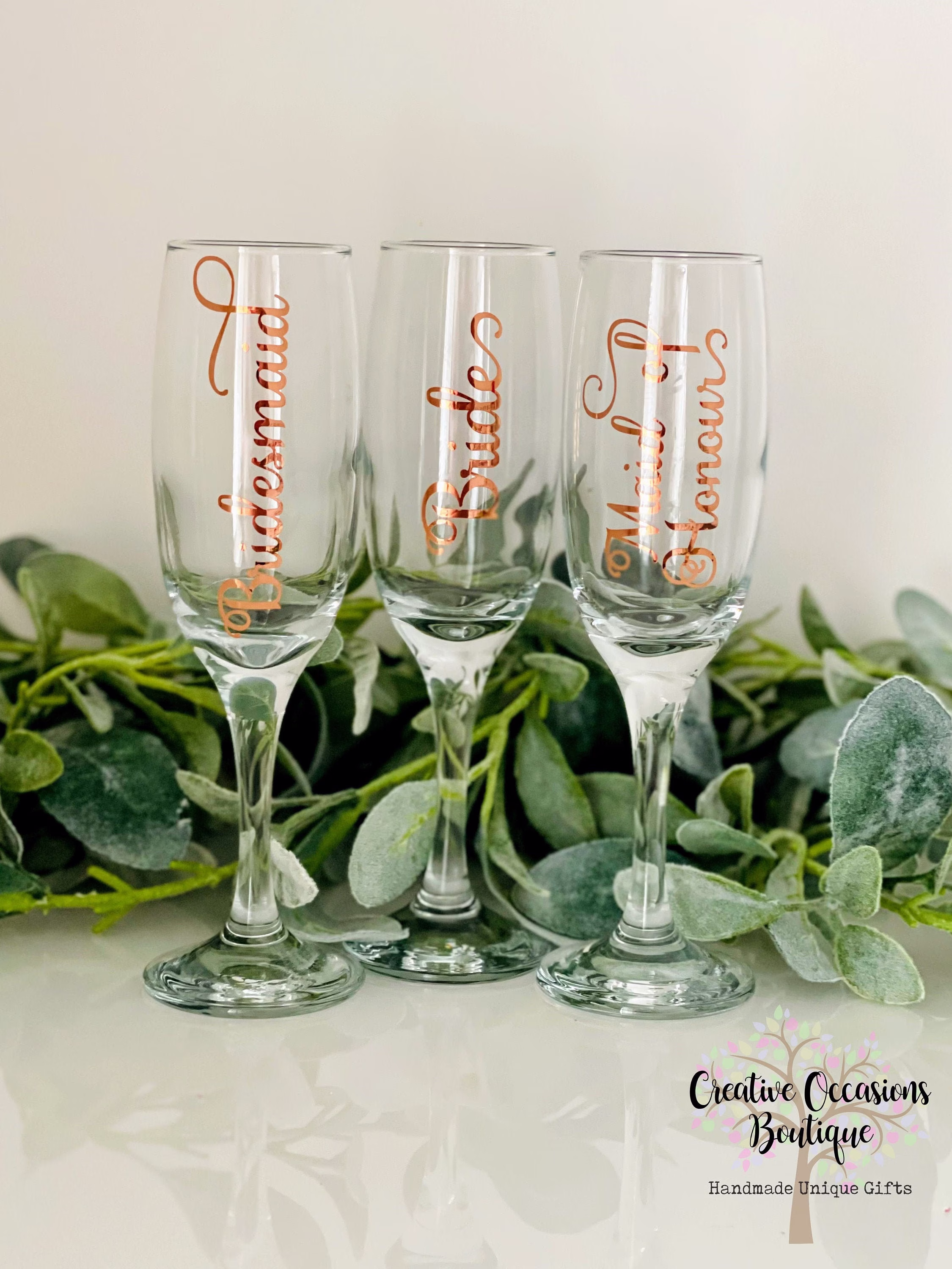 Personalised Champagne Flutes, Champagne Wedding Hen Do Glasses, Vinyl Personalised Flutes, Bridesmaid Gift